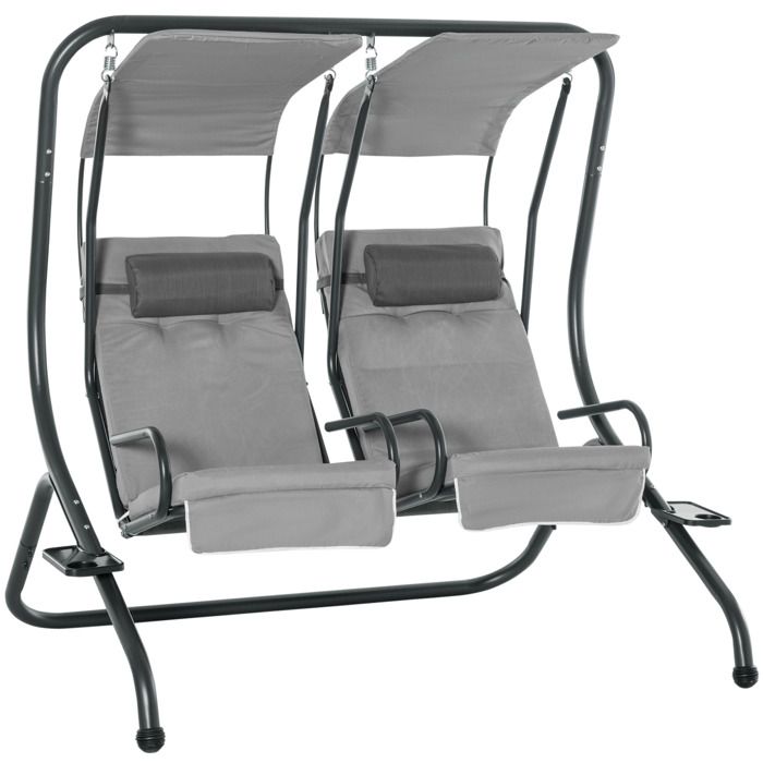 Balancelle de jardin 2 places indépendantes 2 tablettes supports coussins assise dossier grand confort 1,7L x 1,36l x 1,7H m acier n