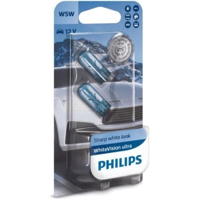 2 AMPOULES VEILLEUSES PHILIPS WHITE VISION XENON LOOK W5W