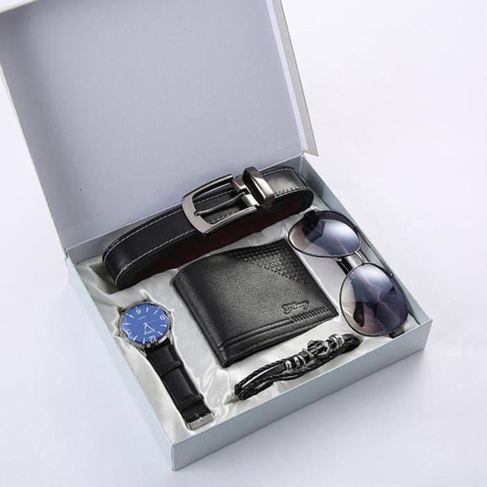 Coffret montre homme + lunettes de soleil homme + portefeuille + bracelet + ceinture - coffret cadeau de Noël de luxe 5 pièces