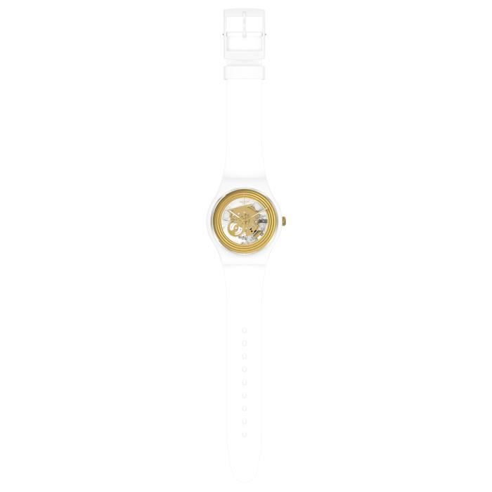Bracelet silicone / plastique femme - SWATCH - Montre femme Swatch golden rings white - Couleur de la matière:Blanc