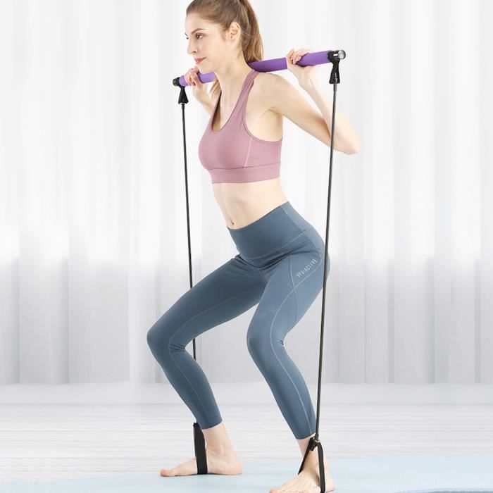 TEMPSA Barre de Pilates Portable avec Bande de Résistance Yoga Exercice Pour Musculation