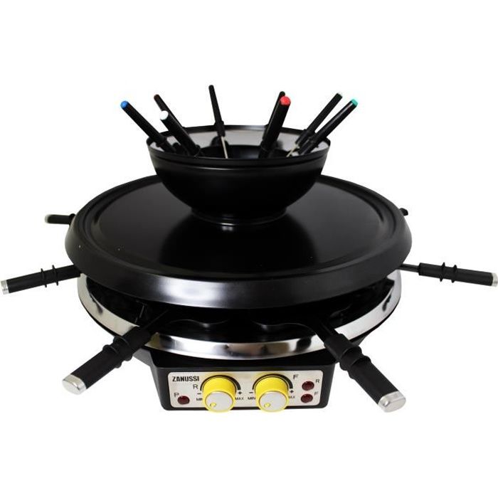 Zanussi - RCZ28 - Appareil à raclette et fondue - 4 en 1 Raclette, grill, fondue bourguignonne ou chinoise - 8 personnes - Noir