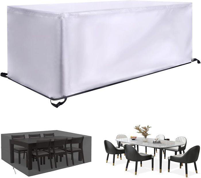 Housse Table Jardin 280x190x115cm - Tissu Oxford 600D Imperméable - Protection Vent, Pluie, UV - Pour Salon De Jardin - 12