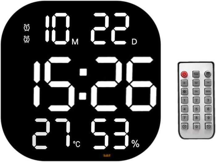 Horloge Murale Numérique LED - Double Alarme, Température/humidité, Calendrier, Rétroéclairage