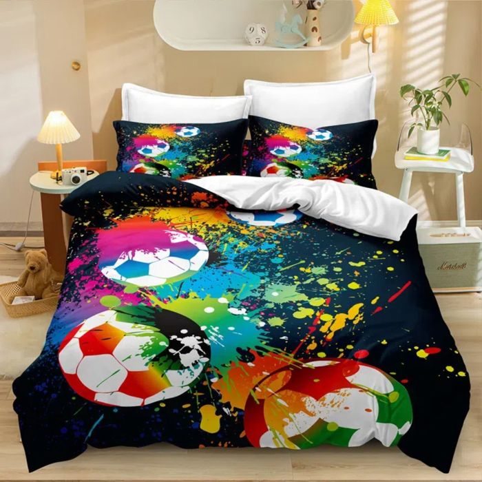 Parure De Lit 3D Housse De Couette 220x240cm Game Football Motif pour Adulte Hommes Ado Enfant Sets Housses De Couettes Microfibre