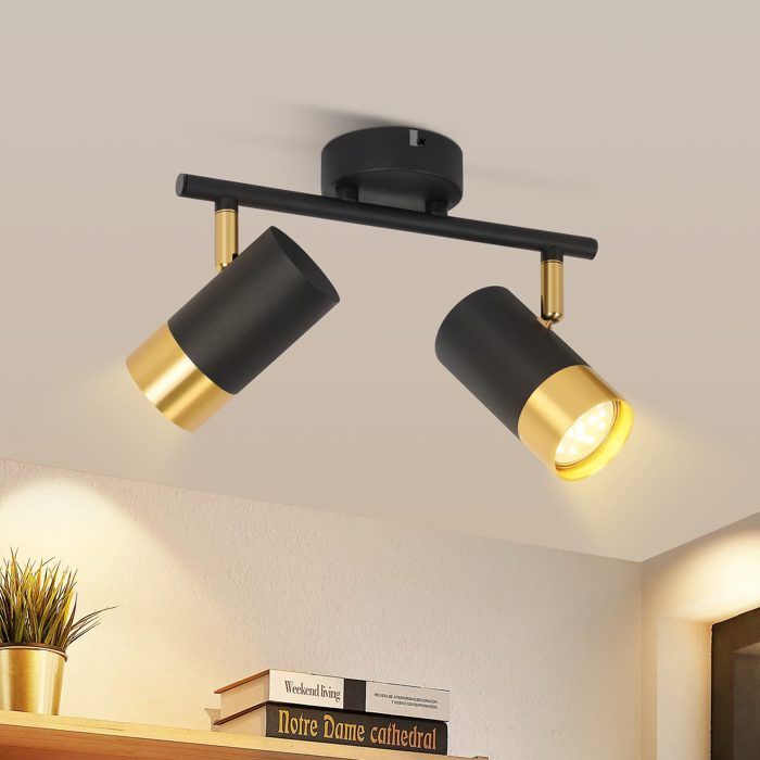 Spot de plafond - NETTLIFE - GU10 2 lampes - Orientable 350° - Noir/doré - Métal