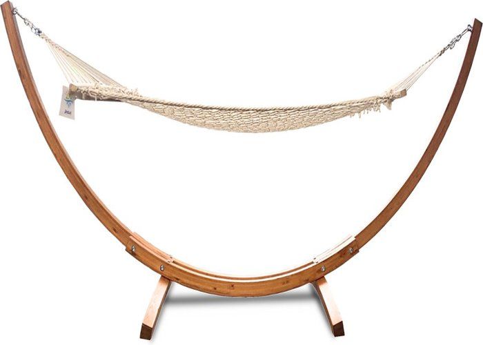 Rijoka Hamac avec structure en bois - Chaise longue de jardin avec support en bois - Charge maximale : 150 kg - 320 x 100 x 120 cm