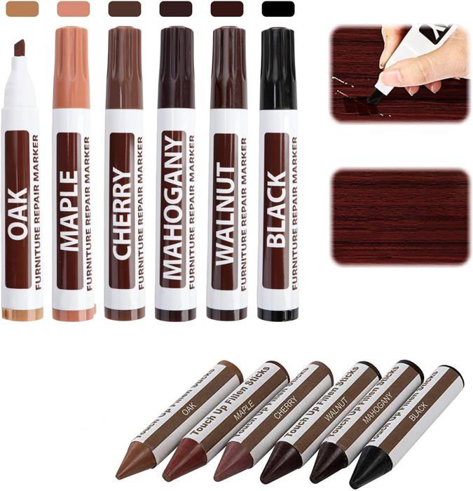 Feutre Retouche Bois12 Pcs Kit Réparation de Meubles Marqueurs BoisFeutre BoisKit Reparation ParquetEFFACE RAYURE - RENOVATEUR
