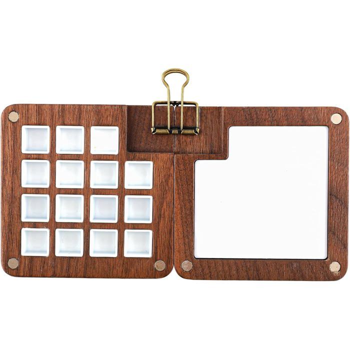 Mini Palette Aquarelle Portable En Bois - 24 Couleurs, 15 Grilles, Carnet Inclus - Coffret Voyage Pour Peinture En Extérieur
