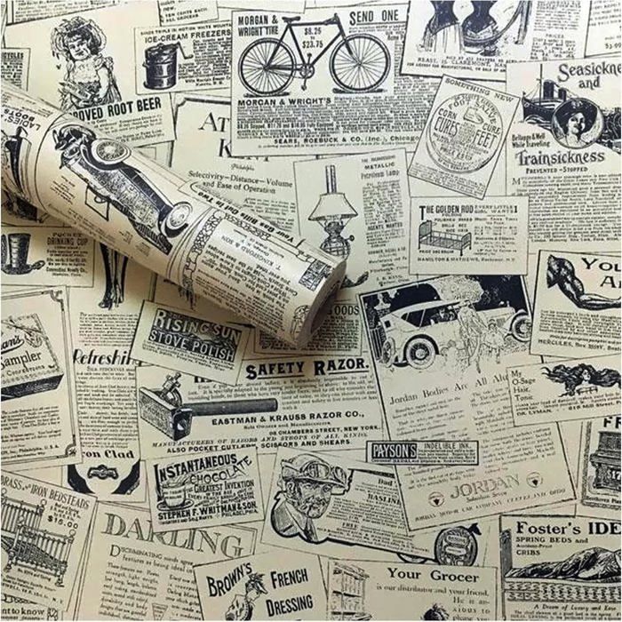 Papier peint autocollant vinyle style journal 45 cm x 10 m - étanche amovible vintage