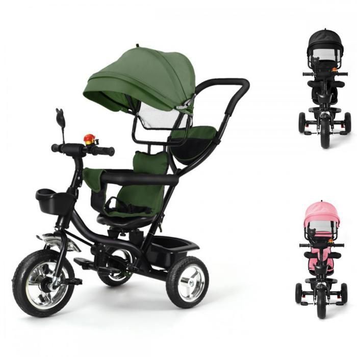 Tricycle 5 En 1 Willonin Rouge - Poignée Poussée, Auvent, Repose-pieds Amovible, Siège Réversible, Roues Anti-éclatement - Pour Enfants De 1 à 5 Ans - Pneus Caoutchouc