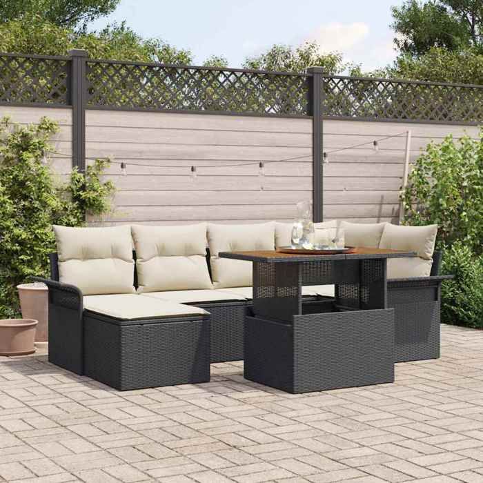 vidaXL Ensemble de 7 Pièces de Canapé de Jardin avec Coussins Rattan Poly - vue 6