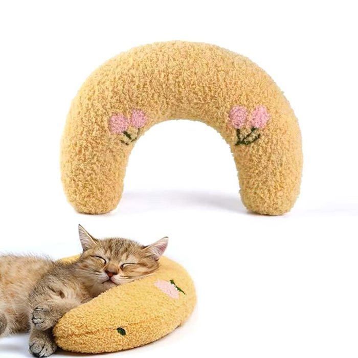 Oreiller de cou pour animaux - HANDEIU - Jaune - Confort optimal - Lavable en machine - Design en U