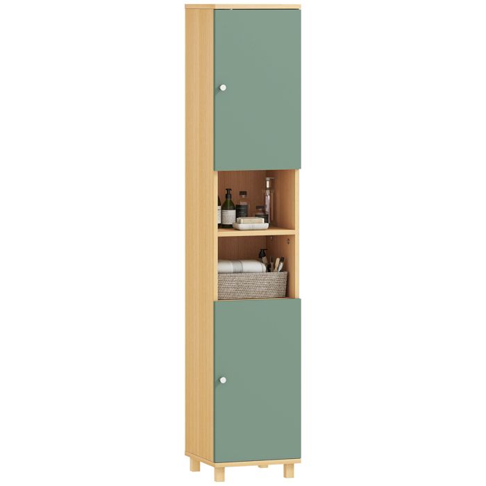 Armoire salle de bain - HOMCOM - 2 placards 2 compartiments ouverts - étagères réglables - 30 x 30 x 166 cm - vert