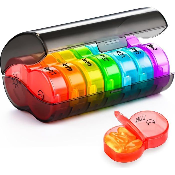 Pilulier Semainier 14 Compartiments - Matin & Soir - Organisateur De Médicaments Coloré
