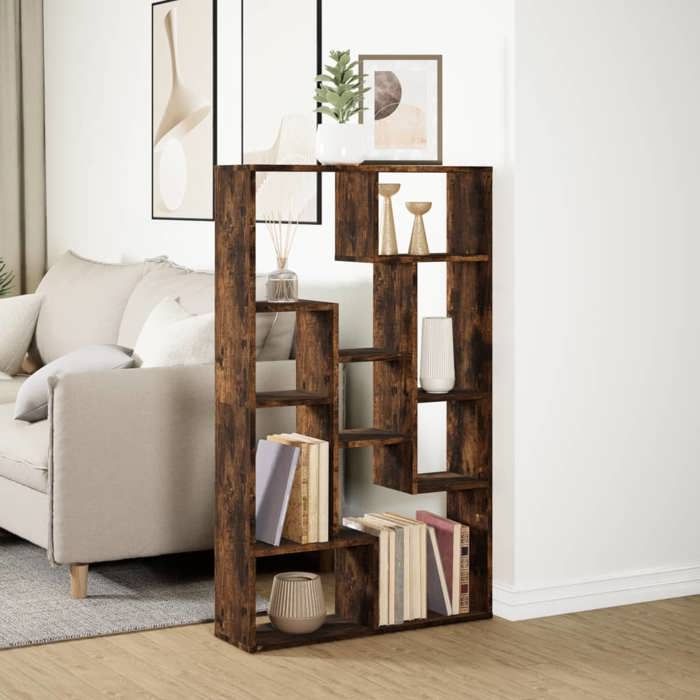 SALE dhiver Bibliothèque Multi-Rangement - JILLS - armoire à livres - chêne fumé 72x20x120 cm bois dingénierie BB2545