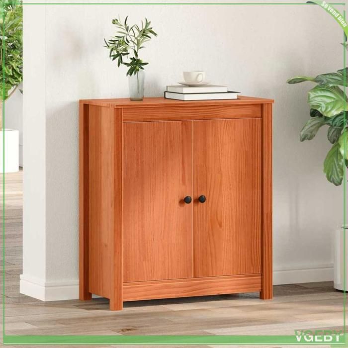 Buffet bas - ABI - Brun cire - Pin massif - 2 portes avec tiroir - 70 x 35 x 80 cm