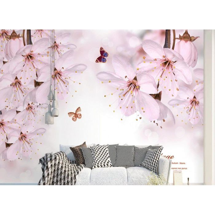 Papier Peint Panoramique Paysage 3d Tapisserie Murales Moderne Romantique Rose Sakura Canapé Tv Fond Mur 300x210cm