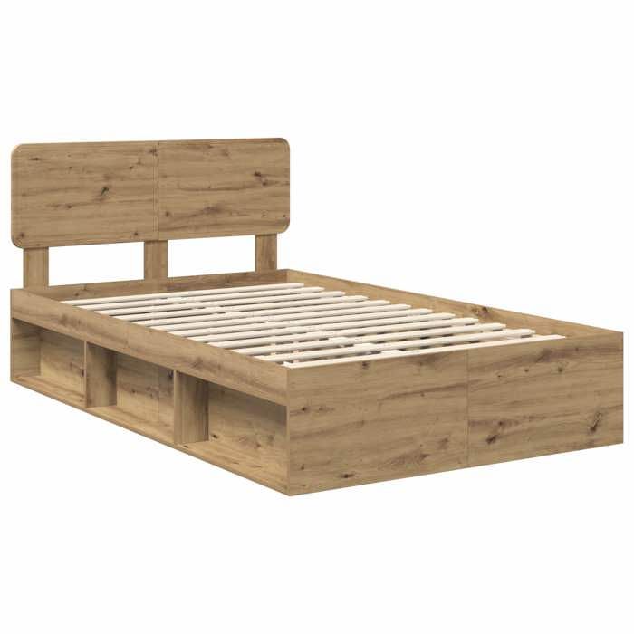 Structure de lit en bois - UU - Chêne artisan - Pin massif - 120x190 cm - Cadre à lattes - Poids maximal 200 kg