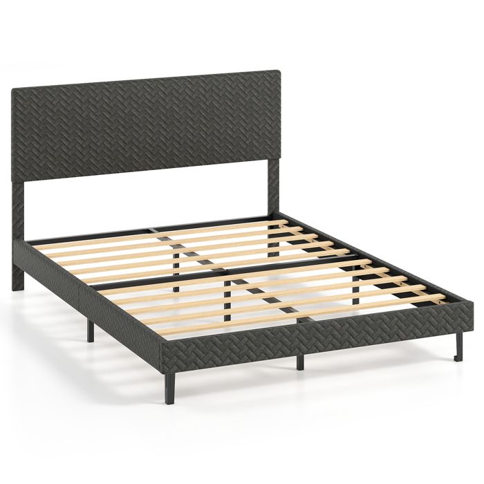 Structure de Lit 160 x 200 cm COSTWAY Lit King Charge 360 kg Tête de Lit Réglable en Hauteur Sommier à Lattes Bois sans Matelas