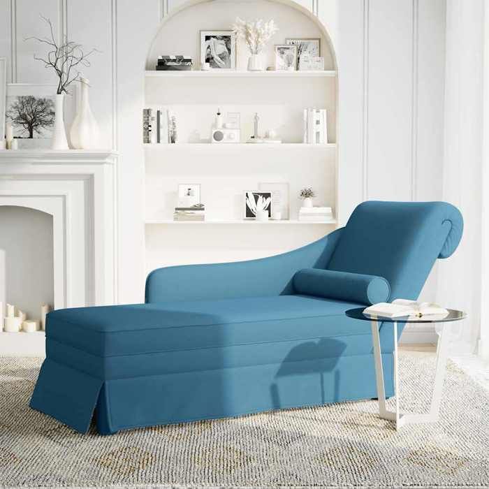 NEUF 2026 CHIC Fauteuil long-Chaise longue SWEETY 1 PLACE avec traversin et accoudoir droit bleu velours 145x56x70 cm CCC3293
