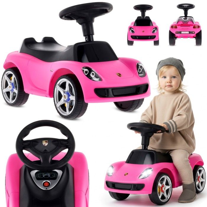 Porteur enfant voiture Porsche Carrera GT - 18 à 36 mois - klaxon - olant avec boutons phares - max 30 kg - Rose