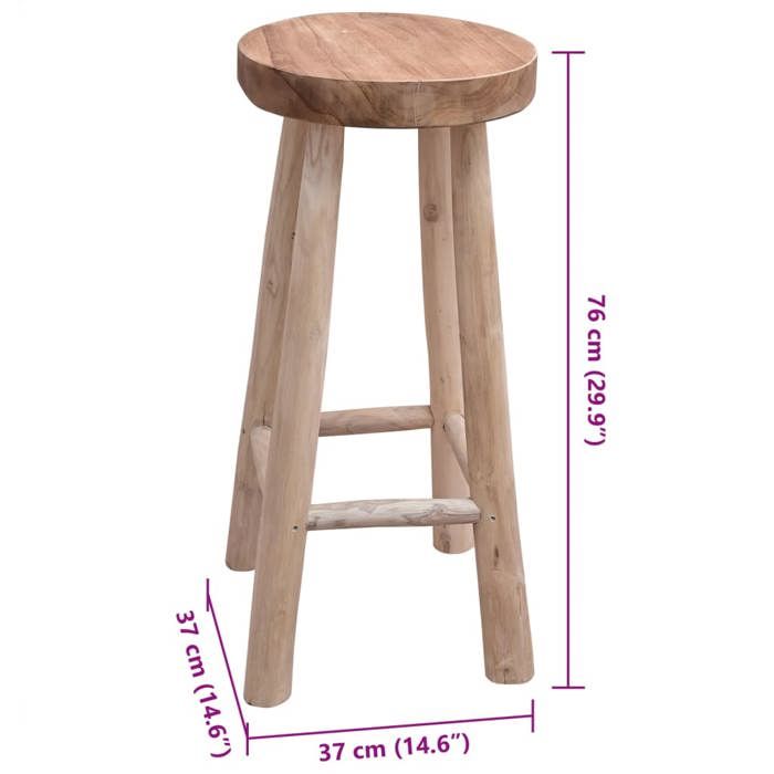 Tabouret de bar en teck - MEUBLECHIC - 37x37x76 cm - Marron - Teck massif - Diamètre du siège 35 cm