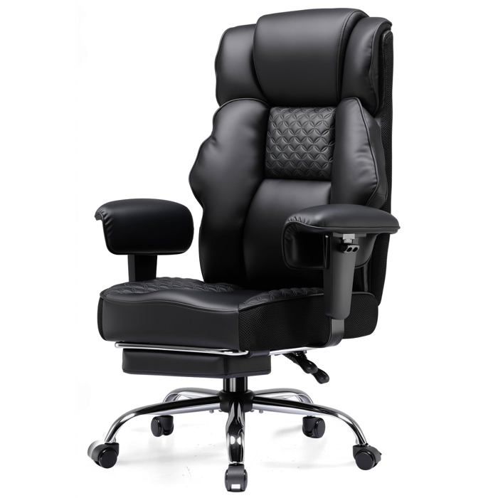 Chaise Gaming Ergonomique Large en Simili Cuir Ressorts Ensachés Fauteuil Bureau Pivotant avec Repose Pieds Réglable
