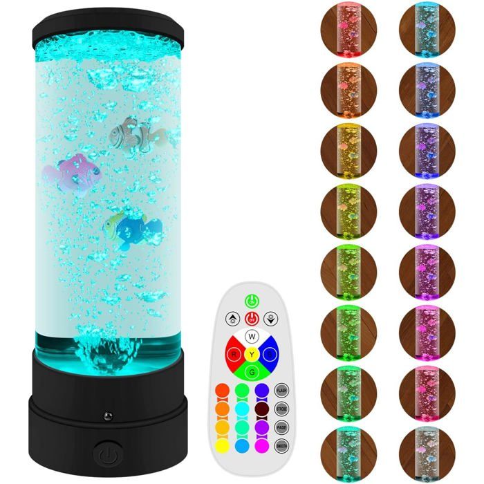 Lampe lave faux poisson LED aquarium 16 couleurs télécommande ambiance déco cadeau enfants/adultes