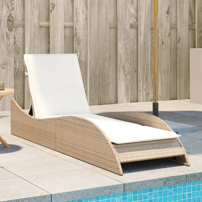 Beige Chaise longue avec coussin beige 60x205x73 cm résine tressée - Bain de soleil H17327