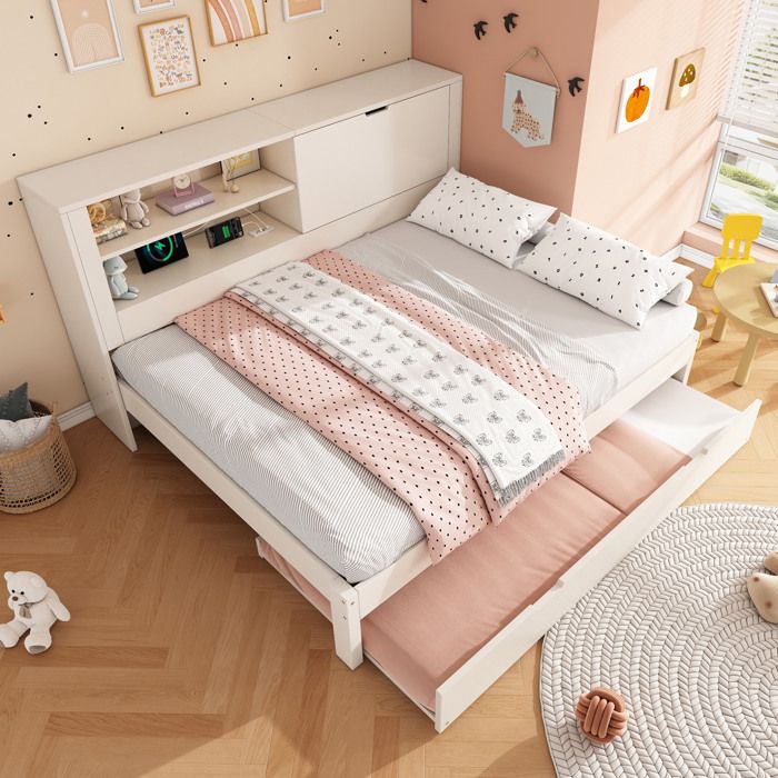 Lit enfant banquette 140 × 190 cm blanc avec lit gigogne 90 × 190 cm