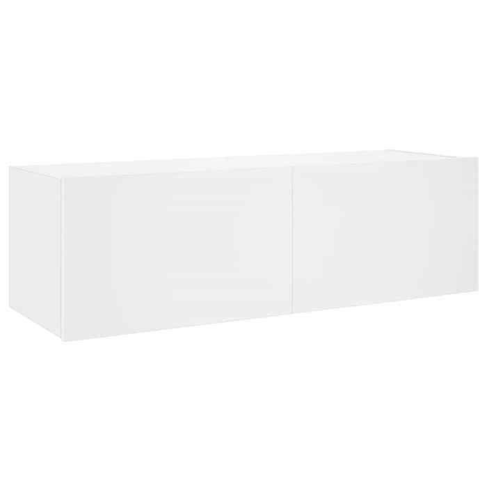 Meuble TV suspendu - résiste à lhumidité - pour salon - avec lumières LED blanc 100x35x31 cm rNFL0A
