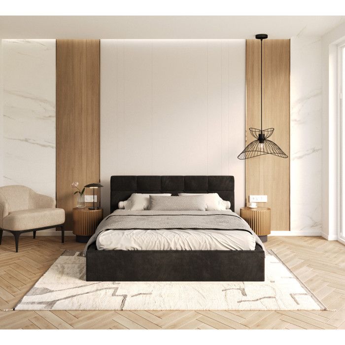 Lit coffre RINO 120 x 190 cm - Sommier inclus Noir Lit coffre RINO 120 x 190 cm - Sommier inclus Noir