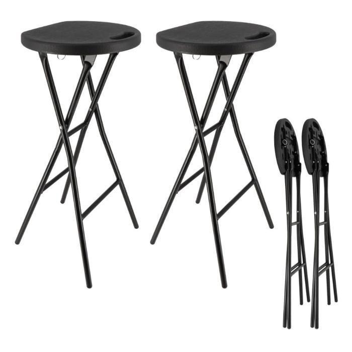 Tabourets Haut Pliant X2 Hauteur 80cm Tabouret de Bar Pliant Tabouret Mange Debout Siège résine Structure Acier Noir