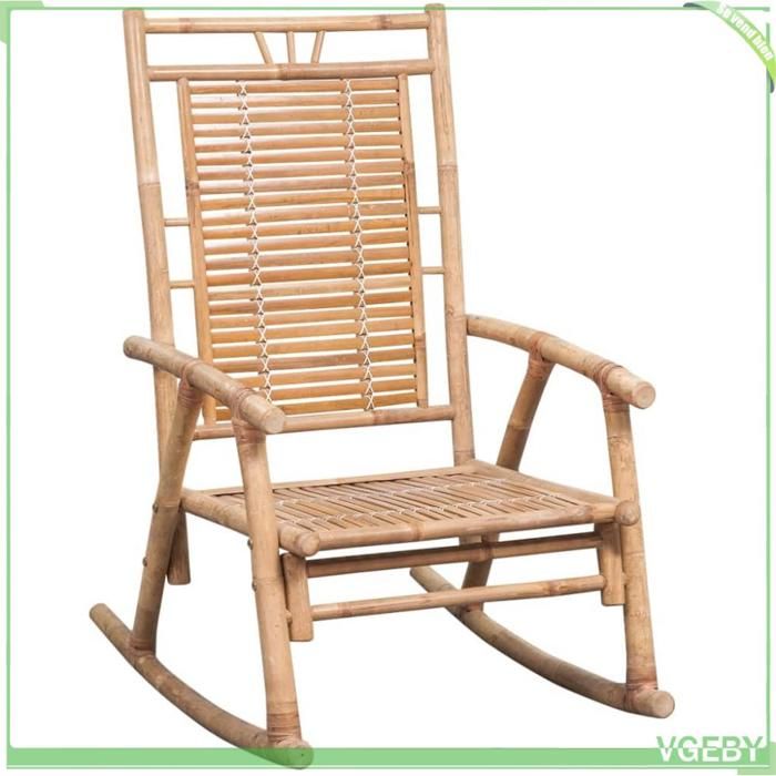 Chaise à bascule - FAFEICY - 3063910 - Bambou massif - Coussin imperméable noir - Résistante UV/ intempéries