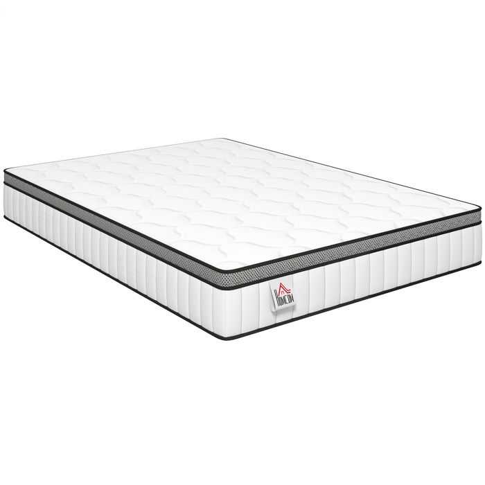 Matelas - HOMCOM - ressorts ensachés 7 zones - fermeté moyenne - mousse à mémoire de forme - 140x190x20cm - blanc