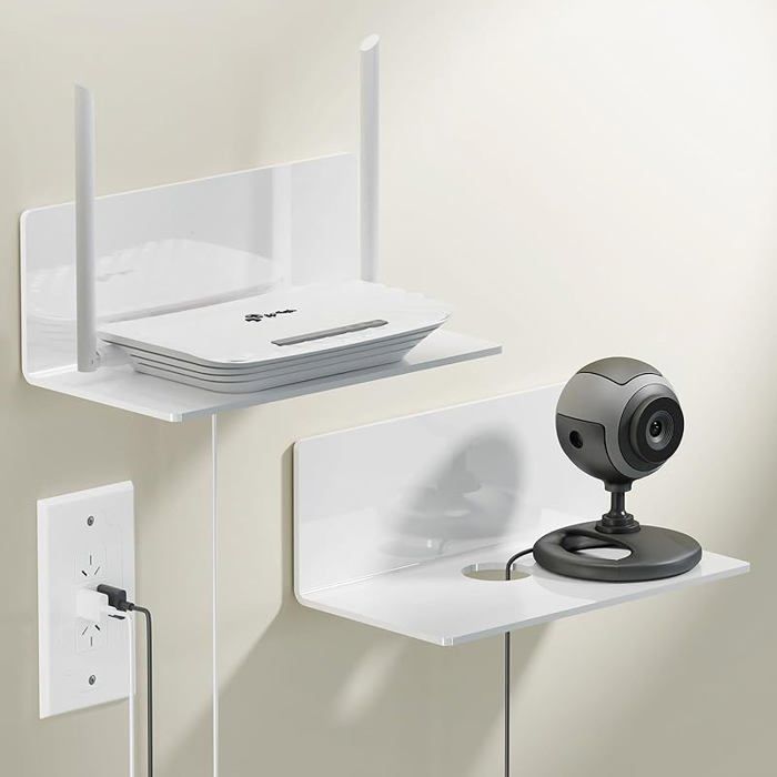 Etagere Murale s Percage Lot de 2 Petite Étagères Tablette Murale Auto Adhesive 23CM Large 12T x 23B x 9H cm Blanc