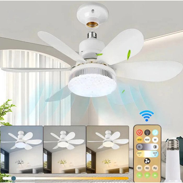 Ventilateur de Plafond avec ÉclairagePlafonnier Ventilateur 52 cm 40WAbat-Jour en CristalTélécommande Tige d’Extension Incluses