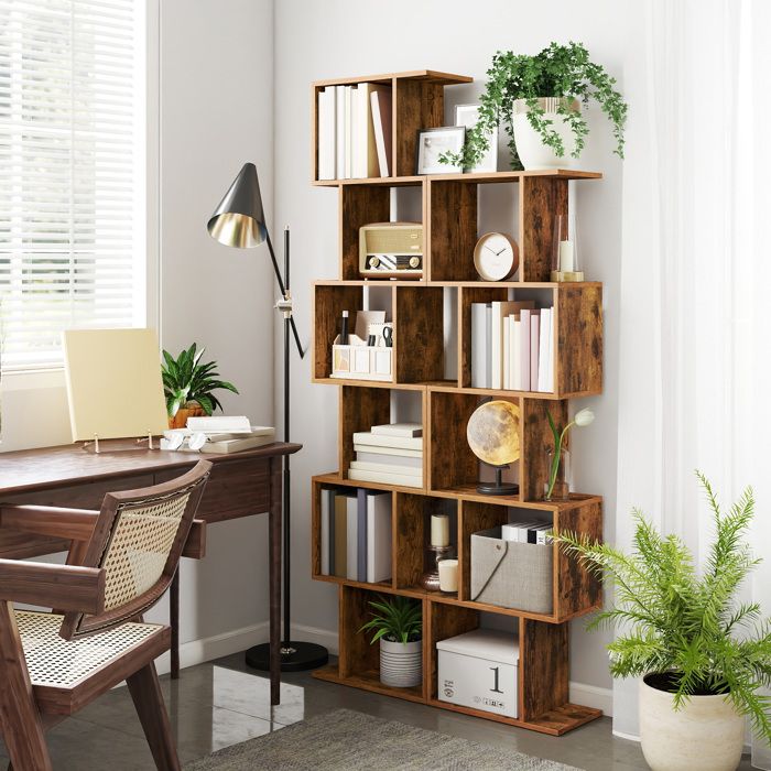 Bibliotheque 6 Niveaux Séparateur de Pièce Autoportant Étagère de Rangement Moderne pour Salon Chambre Marron Bibliotheque 6 Niveaux Séparateur de Pièce Autoportant Étagère de Rangement Moderne pour Salon Chambre Marron