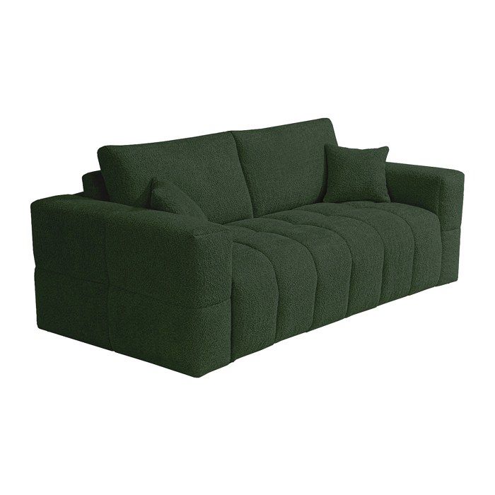 Canapé 4 places convertible express en tissu bouclette vert - Couchage 160 cm - Matelas 20 cm ISSORO