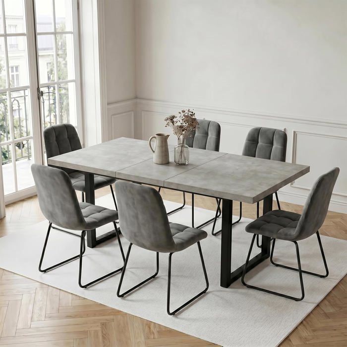 JIEXI Table de salle à manger extensible et 6 chaises 130 à 170 cm table de gris avec chaises en gris