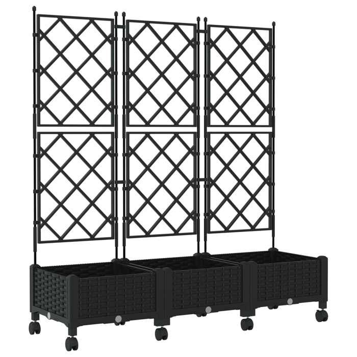 Jardinière surélevée - Bacs de jardin avec treillis et roues 3 pcs - vidaXL - PP - noir - 120 x 40 x 1315 cm - trous de drainage 40