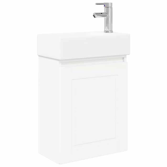 Meuble vasque - Meuble de salle de bain avec robinet - vidaXL - bois reconstitué et céramique - blanc - 45 5 x 22 5 x 84 cm 9202387