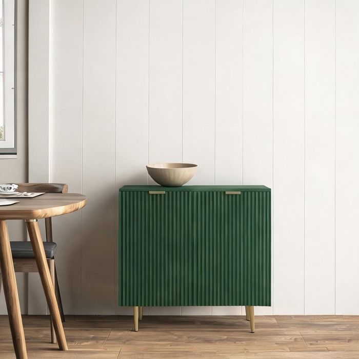 Buffet bas 2 portes vert olive MDF 80x40x80 cm étagère réglable pieds métal
