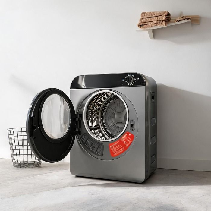 Sèche-linge mural ou empilable pour buanderie – 4 programmes chauffage PTC tambour inox capacité réelle 5 kg cool gray