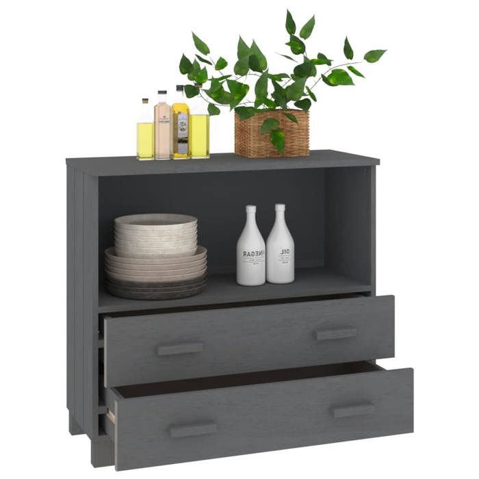 Gris Commode Salon CHIC Buffet bas/Cabinet 1 PC HAMAR Gris foncé 85x35x80 cm Bois massif de pin N12590