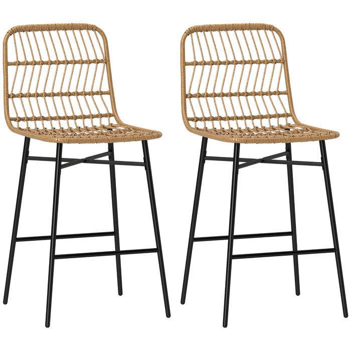 YWJ Lot 2 Tabourets Hauts Cuisine Bar Dossier Assise Rotin Salle Manger Confort Marron