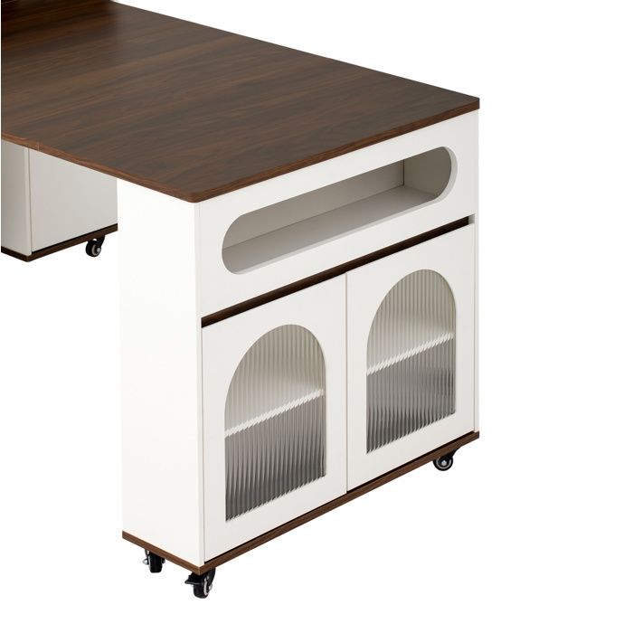 ULEVR Table à manger extensible avec rangement MDF blanc et effet noyer roulettes 1375 cm modulable