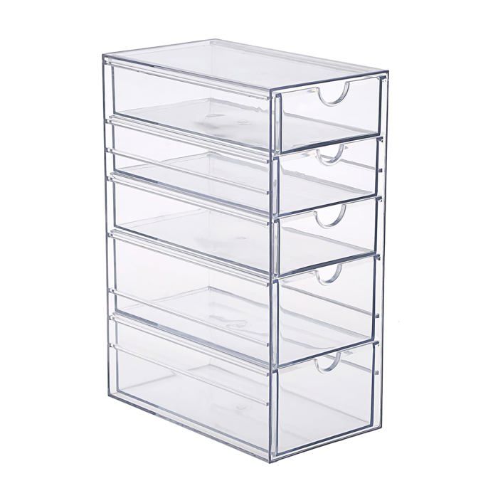 Organisateur acrylique 5 tiroirs coulissants 25 x 17 5 x 10 5 cm range accessoires cheveux transparent anti-poussière