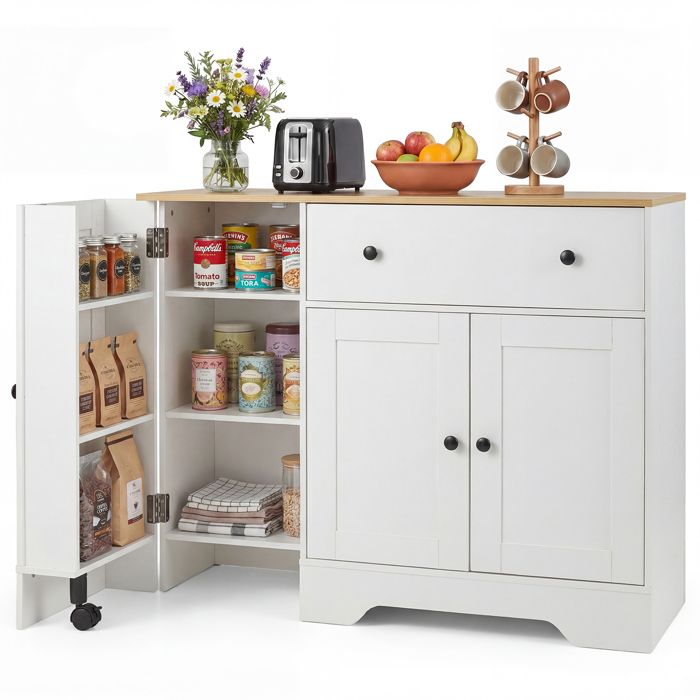 GIANTEX Buffet de Cuisine Meuble Rangement Bas avec Placard à Roulettes et à 2 Portes pour Cuisine Salon 105 x 40 x 83 cm Blanc
